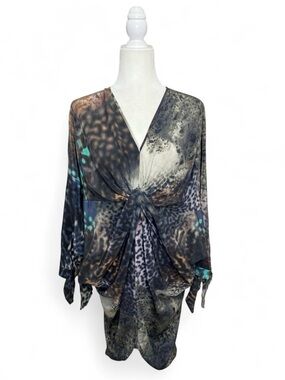 Halston 100% SILK v neck caftan dress with tie in the back